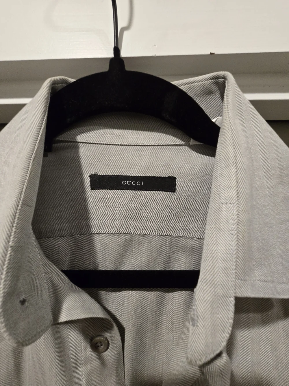 Gucci Men's Light Gray Herringbone French Cuff Dress Shirt